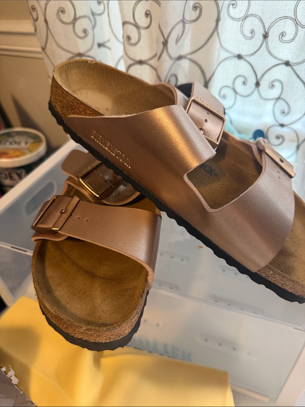 Birkenstock Arizona Two-Strap Sandals in Rose Gold